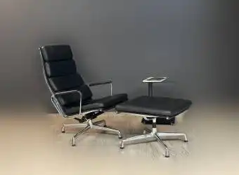 Vitra Charles & Ray Eames Softpad Chair EA 222 Leder schwarz mit EA 223 